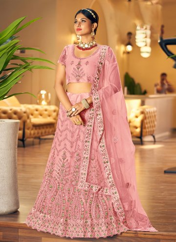 Glorious Pink Net Diamond Work Designer Lehenga Ch