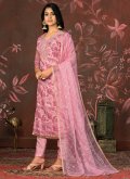 Glorious Pink Organza Hand Work Pant Style Suit - 1