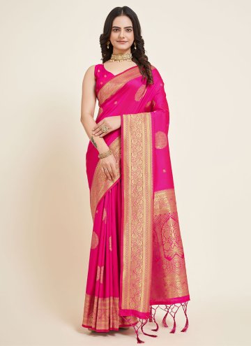 Glorious Pink Silk Jacquard Work Contemporary Saree for Ceremonial