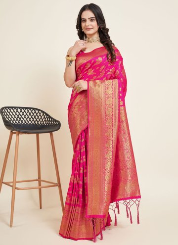 Glorious Pink Silk Woven Contemporary Saree for Ce