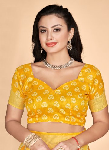 Glorious Printed Tussar Silk Yellow Designer Saree