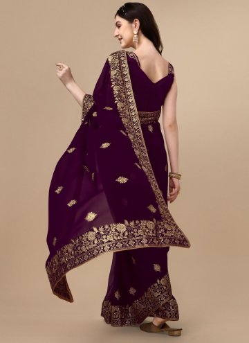 Glorious Purple Georgette Embroidered Classic Designer Saree