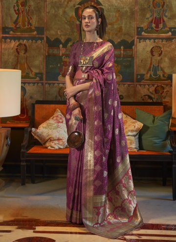 Glorious Purple Satin Woven Contemporary Saree