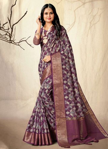 Glorious Purple Silk Digital Print Classic Designer Saree
