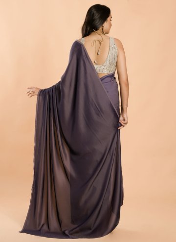 Glorious Purple Silk Plain Work Designer Saree