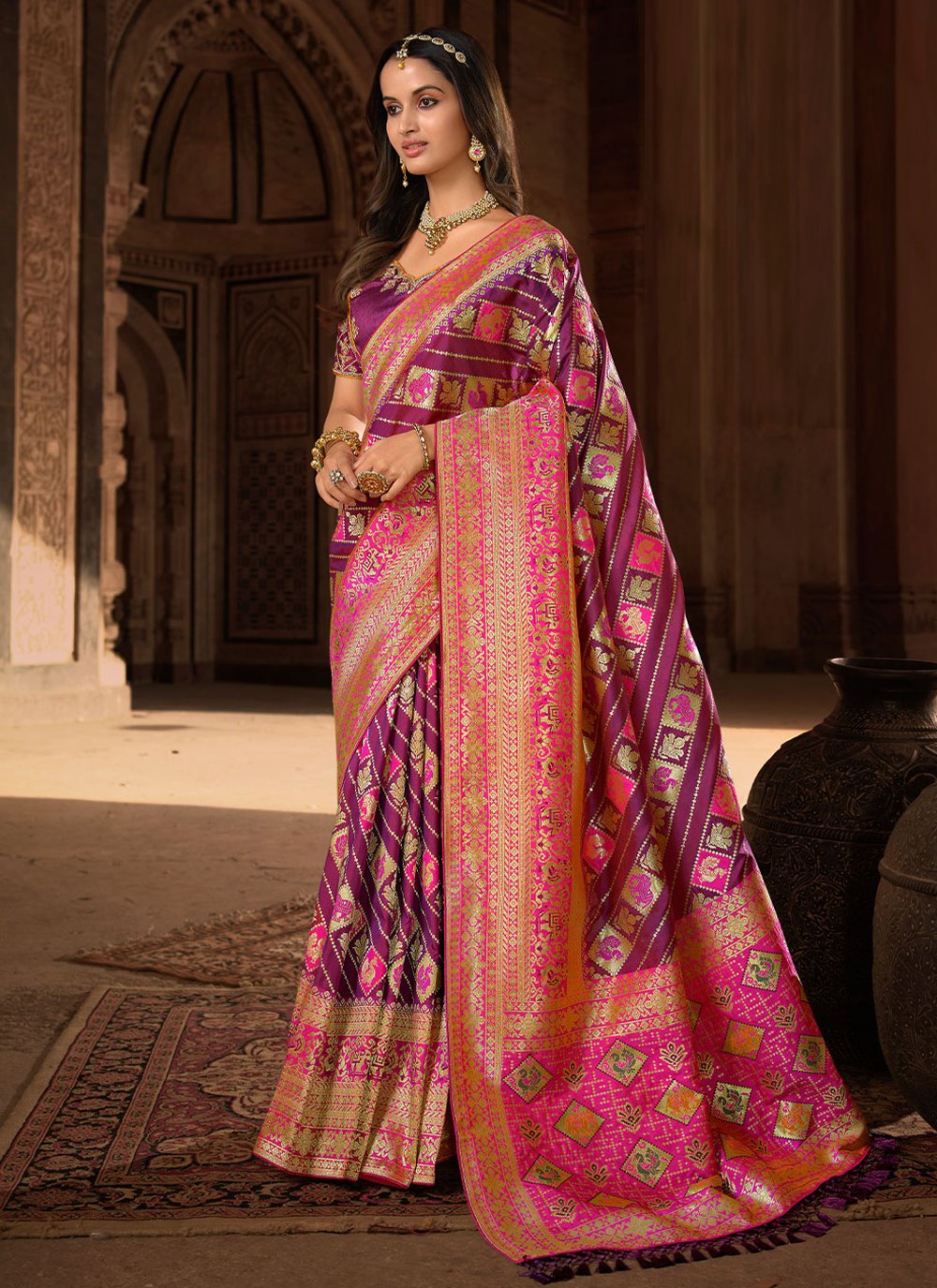 Glorious Purple Silk Woven Traditional Saree