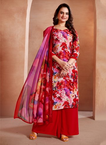 Glorious Red Faux Crepe Digital Print Palazzo Suit