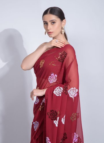 Glorious Red Georgette Border Trendy Saree