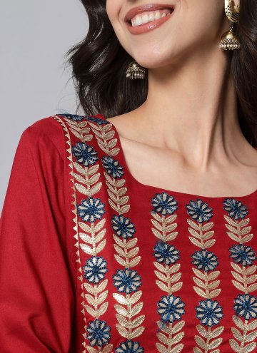 Glorious Red Rayon Embroidered Designer Kurti