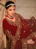 Glorious Red Velvet Embroidered Anarkali Salwar Kameez - 1