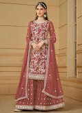 Glorious Rose Pink Faux Georgette Embroidered Trendy Salwar Kameez - 1