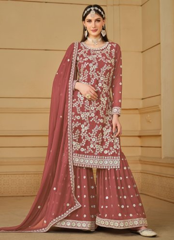 Glorious Rose Pink Faux Georgette Embroidered Tren