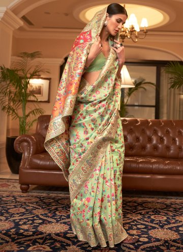 Glorious Sea Green Handloom Silk Woven Designer Saree for Mehndi