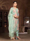 Glorious Sea Green Organza Embroidered Trendy Salwar Suit for Ceremonial - 1