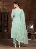 Glorious Sea Green Organza Embroidered Trendy Salwar Suit for Ceremonial - 2