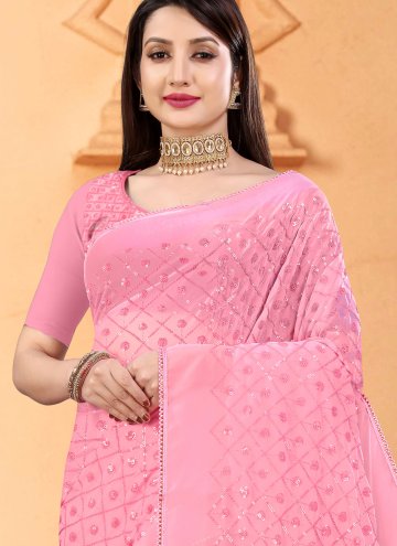 Glorious Sequins Work Georgette Pink Contemporary Saree