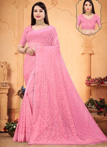 Glorious Sequins Work Georgette Pink Contemporary Saree
