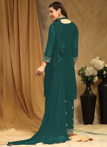 Glorious Teal Georgette Embroidered Salwar Suit