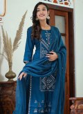Glorious Teal Silk Embroidered Palazzo Suit - 1