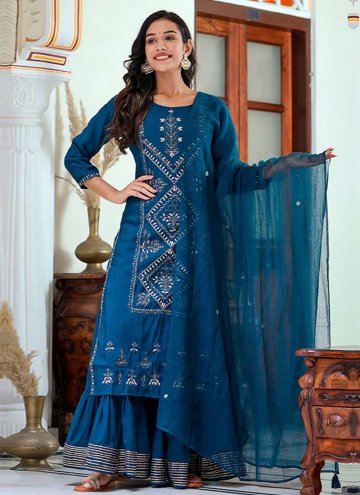 Glorious Teal Silk Embroidered Palazzo Suit
