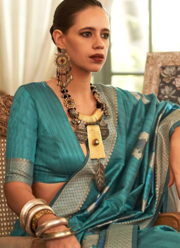 Glorious Turquoise Handloom Silk Woven Classic Designer Saree
