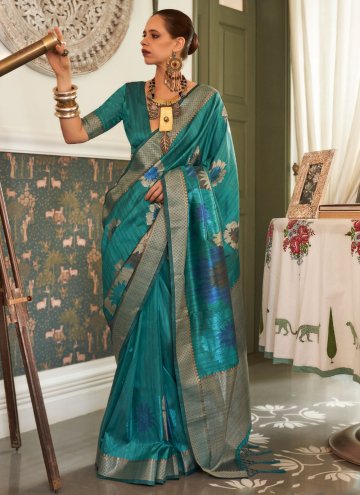 Glorious Turquoise Handloom Silk Woven Classic Des