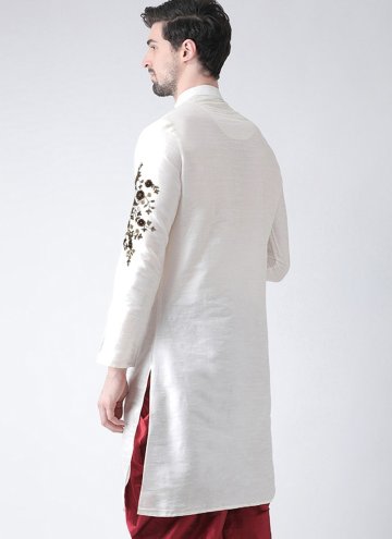 Glorious White Art Dupion Silk Embroidered Angarkha