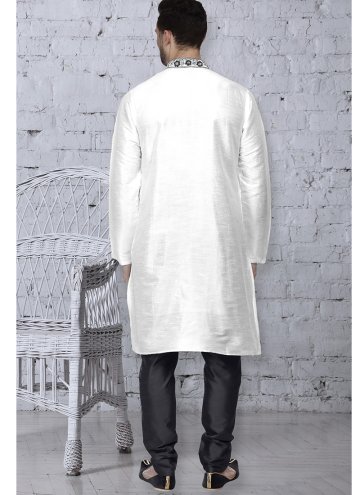 Glorious White Art Dupion Silk Embroidered Kurta Pyjama