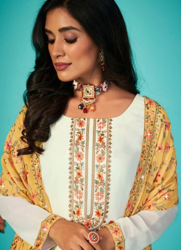 Glorious White Georgette Embroidered Trendy Salwar Kameez