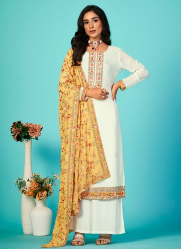 Glorious White Georgette Embroidered Trendy Salwar