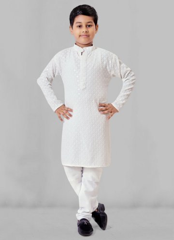 Glorious White Rayon Chikankari Work Kurta Pyjama for Ceremonial