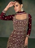 Glorious Wine Georgette Embroidered Gown - 1