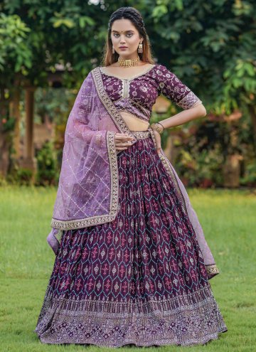 Glorious Wine Georgette Embroidered Readymade Lehe