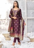 Glorious Woven Banarasi Wine Trendy Salwar Suit - 3