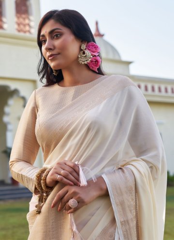 Glorious Woven Georgette Off White and Pink Classic Designer Saree