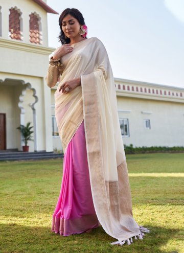 Glorious Woven Georgette Off White and Pink Classi