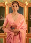 Glorious Woven Handloom Silk Peach Designer Traditional Saree - 1