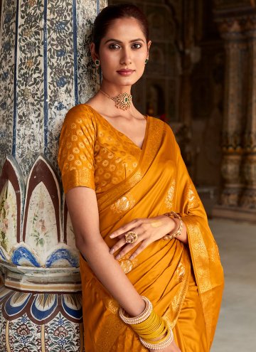 Glorious Woven Satin Silk Mustard Designer Saree