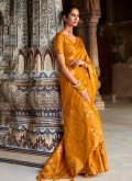 Glorious Woven Satin Silk Mustard Designer Saree - 3