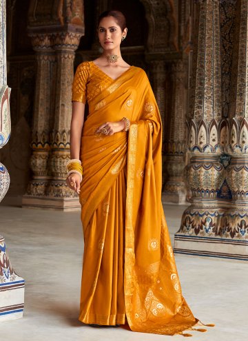 Glorious Woven Satin Silk Mustard Designer Saree