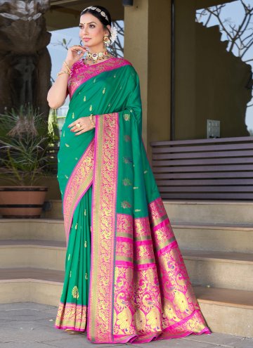 Glorious Woven Silk Rama Contemporary Saree