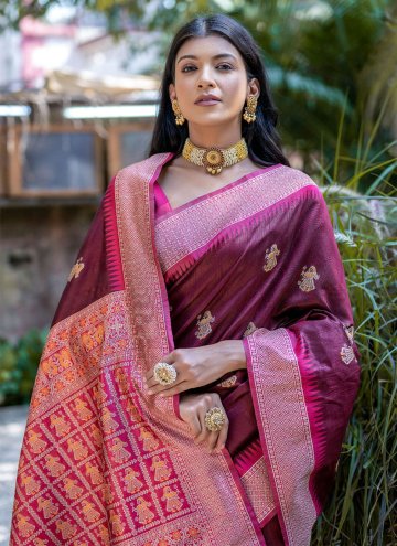 Glorious Woven Tussar Silk Maroon Classic Designer Saree