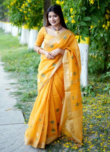 Glorious Yellow Cotton Silk Woven Trendy Saree