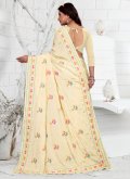 Glorious Yellow Faux Crepe Embroidered Designer Saree - 1