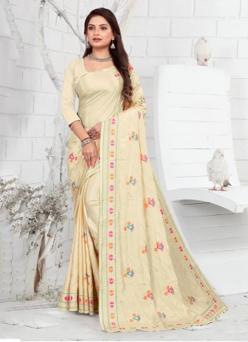 Glorious Yellow Faux Crepe Embroidered Designer Saree
