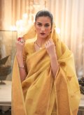 Glorious Yellow Linen Woven Contemporary Saree for Ceremonial - 1