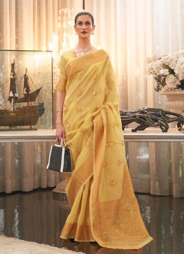 Glorious Yellow Linen Woven Contemporary Saree for Ceremonial