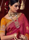 Gold and Magenta Traditional Saree in Art Silk with Dimond - 1