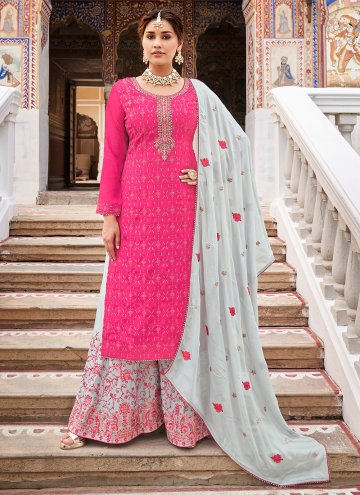 Gold and Pink Chinon Embroidered Trendy Salwar Kameez for Ceremonial