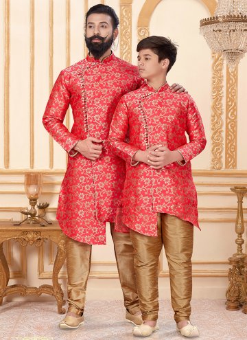 Gold and Red Indo Western in Jacquard Silk with Wo